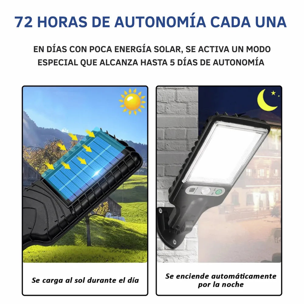 72 horas de autonomía: se carga al sol de día y se enciende sola de noche