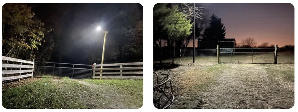 Fotos nocturnas reales de la lámpara iluminando un terreno